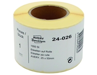 Avery Universaletiketter på rulle 25x50 mm Hvid 